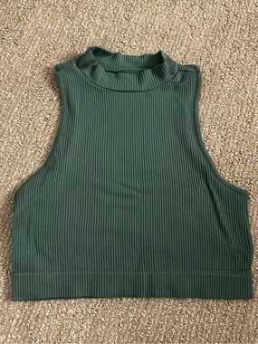 Aeropostale Ribbed Mock Neck Crop Tank - Teal Green